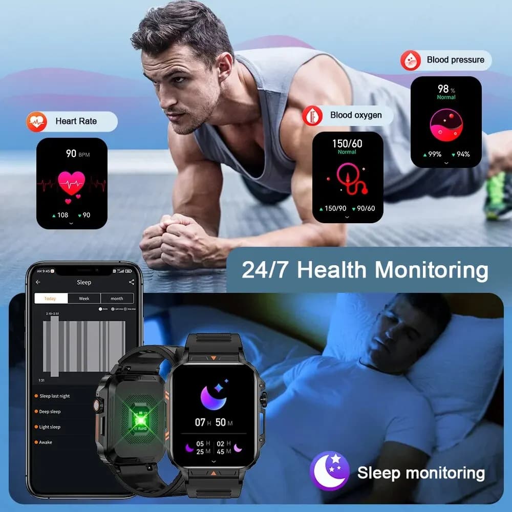 ساعة ذكية LIGE بشاشة 1.95 بوصة ومراقبة الصحة مقاومة للماء IP68 للرجال والنساء - 4