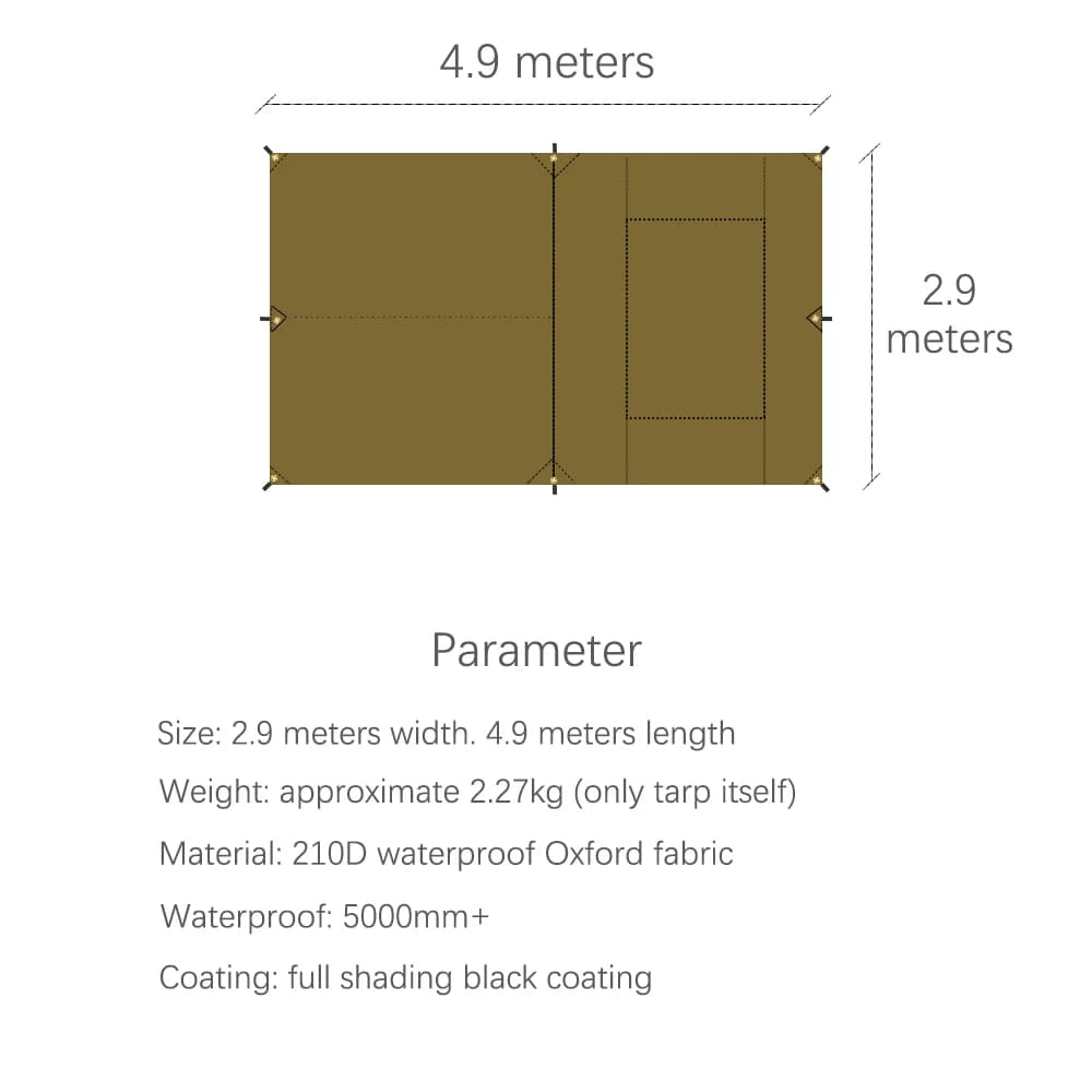 Car Side Awning Tent 3x5 Black Coating Tarp Camping Waterproof Canopy Outdoor Car Rear Tent - 6