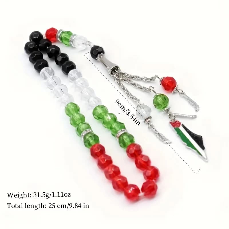 Islamic crystal rosary beads 33 8mm/10mm Palestinian flag color red, green, white and black Muslim prayer beads, fashion men's a - 6