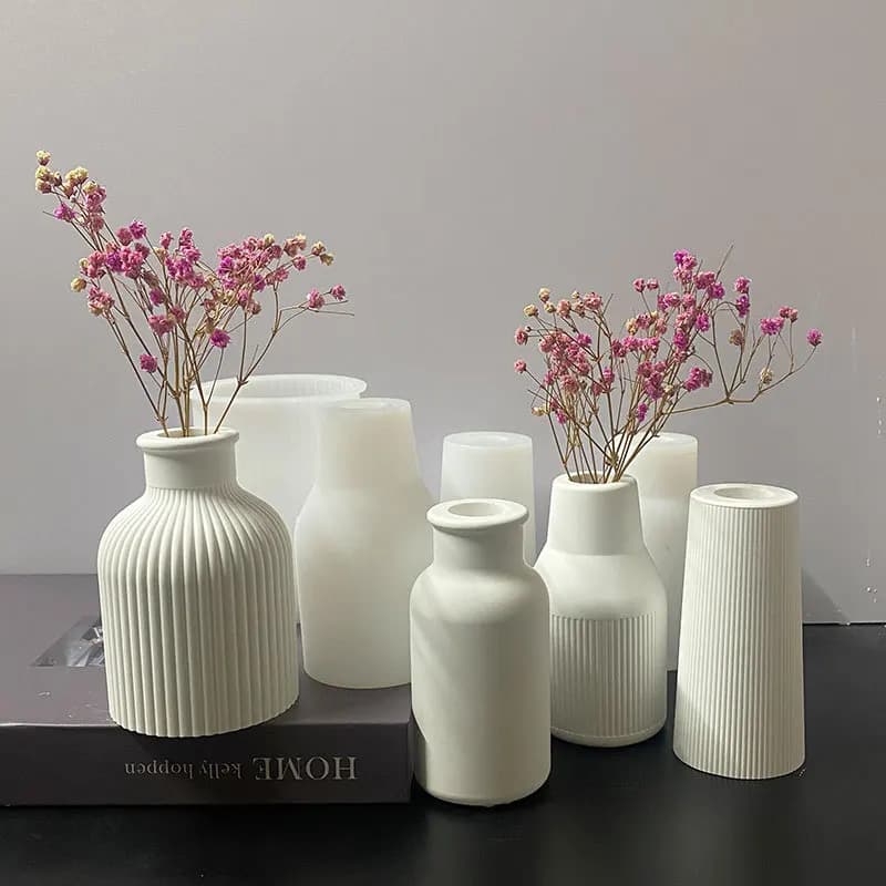 Circular Stripe Vase Silicone Mold DIY Cylindrical Stereoscopic Vase Ornaments Vase Dropping Mold Home Decoration Gardening - 2