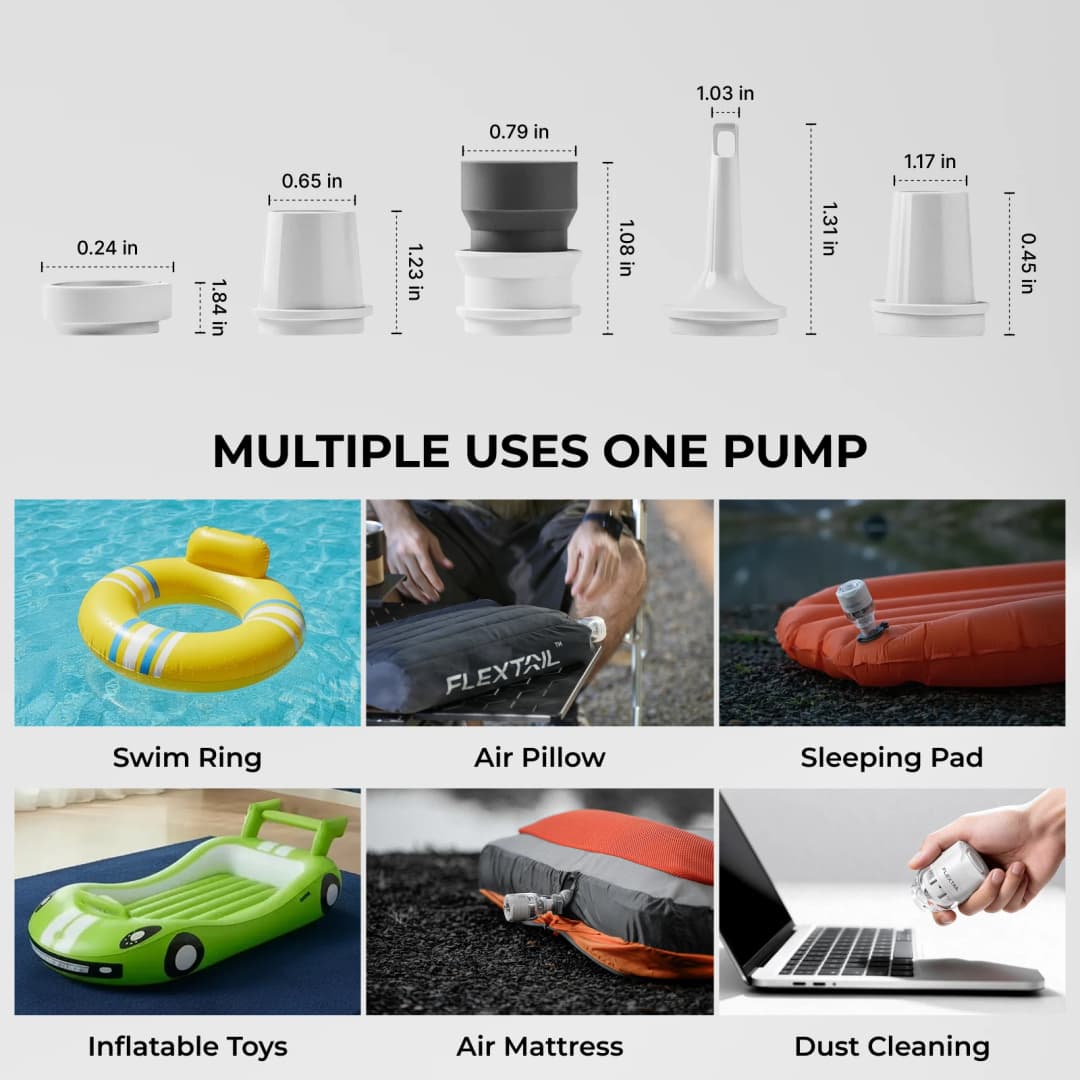 FLEXTAIL TINY PUMP 3X - 5kPa Ultra-Light Portable Air Pump, 5-Mode Camping Light, Multi-Use for Camping, Travel & Water Sports - 6