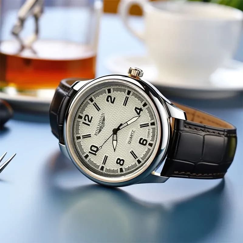 أفضل ماركة ساعة يد رجالية فاخرة للأعمال مقاومة للماء كوارتز ساعة جلدية رجالية ريلوج + صندوق هدية - 5