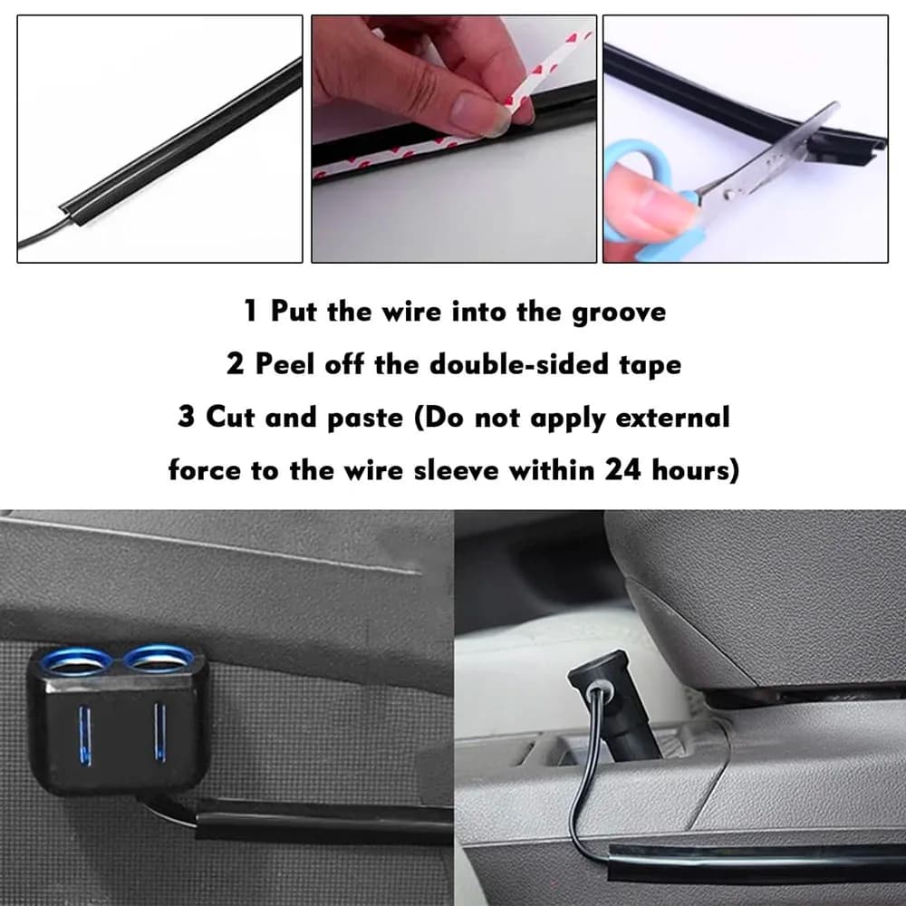 غطاء سلك مخفي للسيارة ذاتي اللصق منظم وحامي سلك كهرباء مقسم تلقائي لخط USB والصوت والفيديو - 4