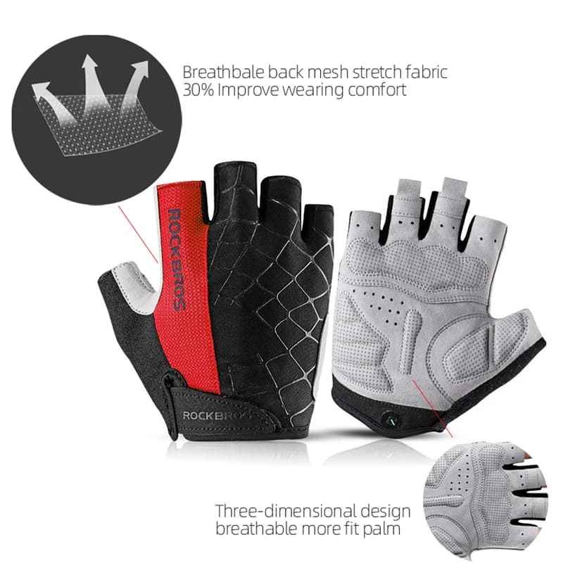 ROCKBROS Cycling Bike Gloves Half Finger Shockproof Breathable MTB Mountain Bicycle Sports Gloves Men Women Cycling Short Gloves - 2