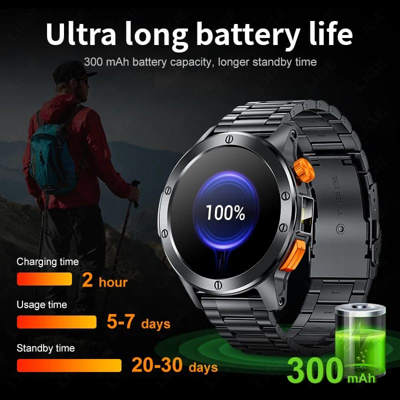 LIGE Fashion Smart Watch Men Voice Assistant Bluetooth Call Heart Rate Monitoring IP68 Waterproof LED Flashlight Men SmartWatch - 5