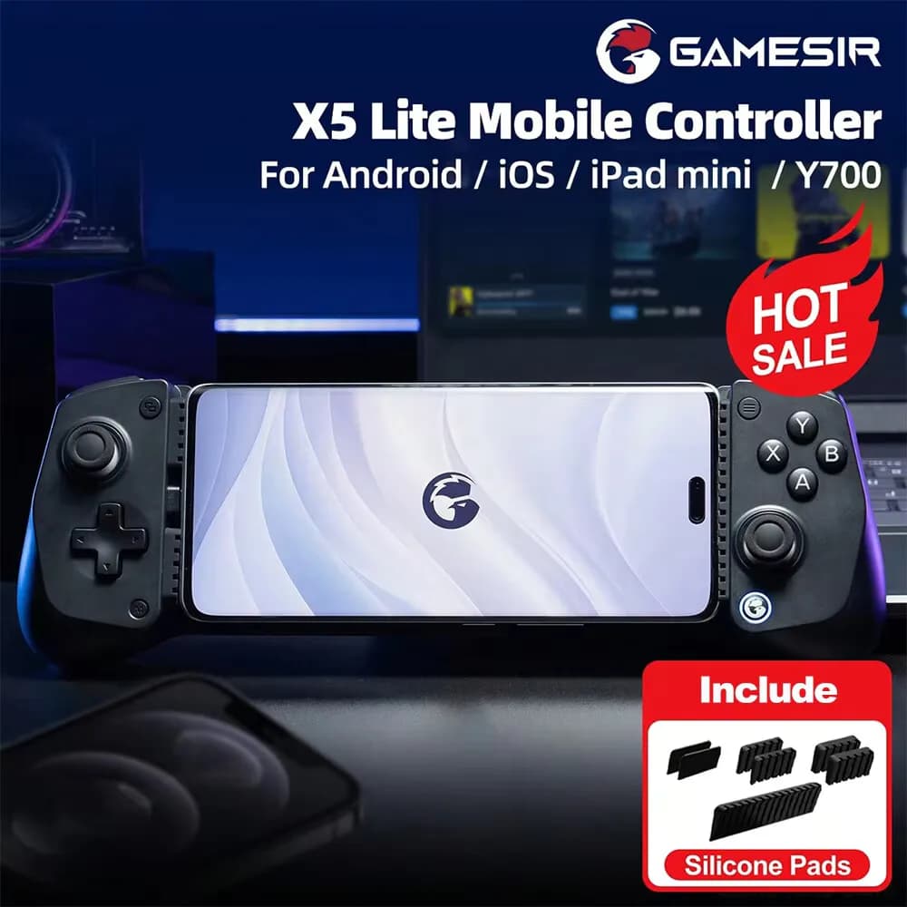 وحدة تحكم ألعاب محمولة GameSir X5 Lite Type-C لنظامي أندرويد وآي أو إس مع منفذ Type-C قابل للتحريك ولوحة سيليكون قابلة للتبديل