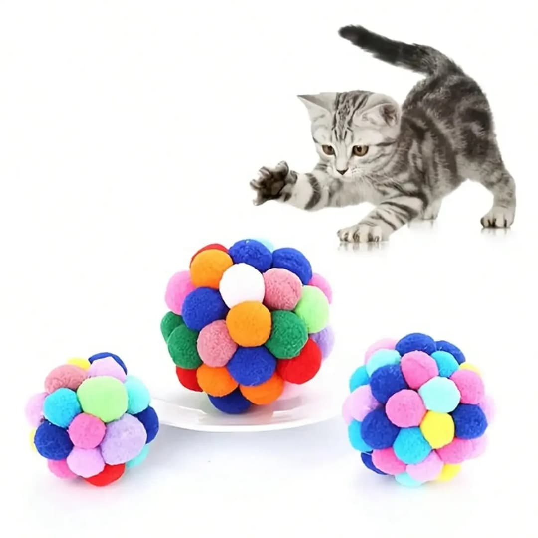 Colorful Fuzzy Pom Pom Balls for Cats High Quality Soft and Durable Interactive Pet Toys for Kitten Entertainment and Exercise - 4
