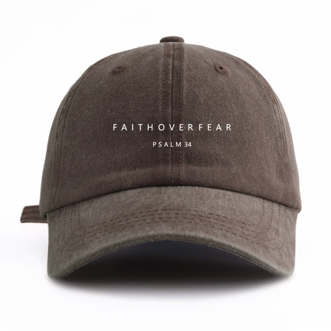 1pc FAITHOVERFEAR Print Washed Baseball Cap for Adults,Minimalist Retro Style Casual Soft Adjustable Dad Hat, Perfect As Gift - 5