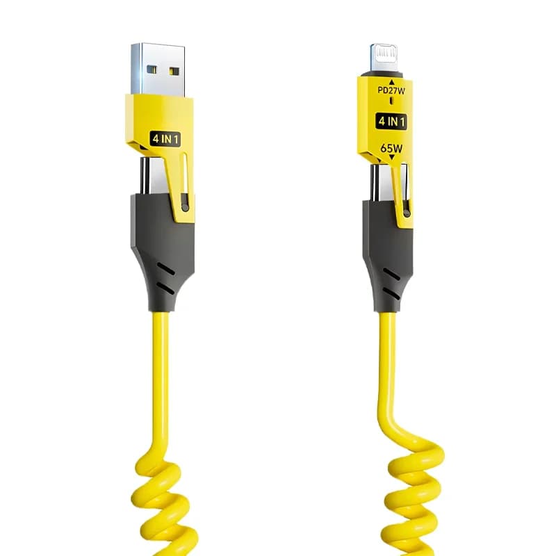 65W Quick Charger Spring USB Cable 4 in 1 Spring Data Cable 6A USB Type C Spring Telescopic Wire for iPhone iPad MacBook Huawei - 5