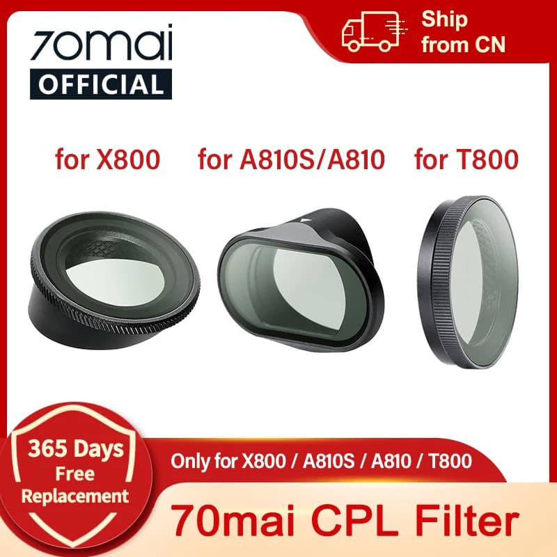 مرشح CPL الأصلي من 70mai مخصص لكاميرا 70mai A810 بدقة 4K وOmni X800 بقنوات 3 وT800 عدسة استقطاب دائري مرشح CPL