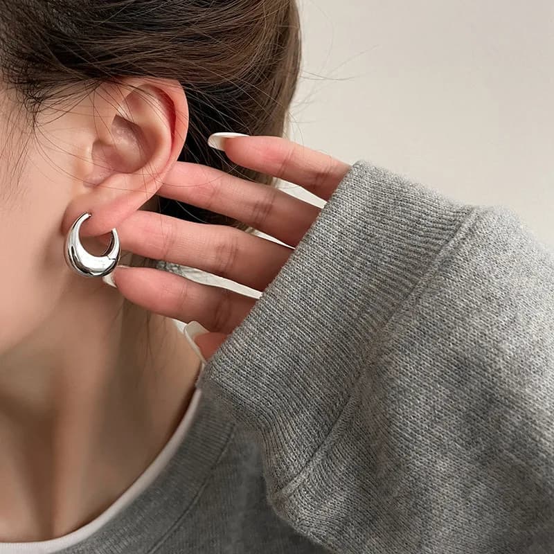 Stainless Steel Smooth Metal Chunky Hoop Earrings For Women Girls Fashion Round Circle Hoops Statement Earrings Punk Jewelry - 3