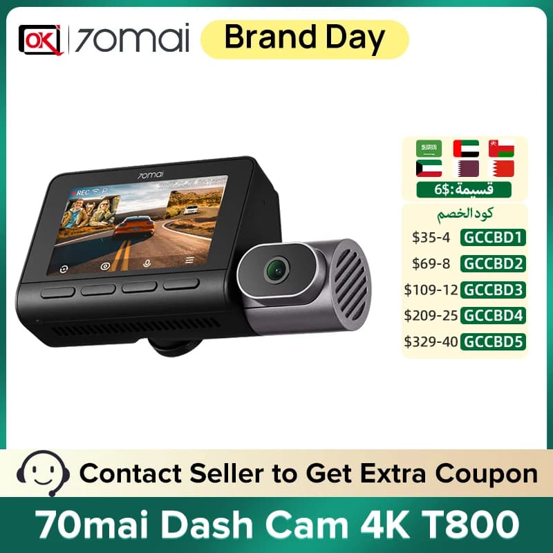 70mai Dash Cam T800 4K IMX678 Front Cam & 1080P Infrared Interior Cam Dual Channel in One Recorder 70mai T800 Global Version