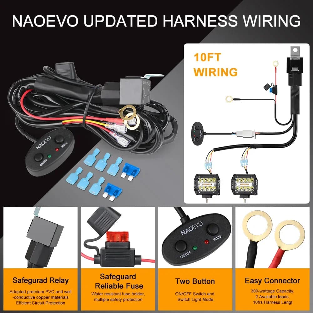 أضواء LED للطرق الوعرة NAOEVO 4x4 بودات شريط إضاءة 4 بوصة 120 واط 12V 24V 6 أوضاع ضوء عمل LED للضباب القيادة لسيارات ATV الدراجات النارية الشاحنات الجيب - 5