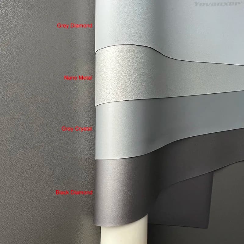 أبيض سينمائي، كريستال رمادي، ماسة سوداء نانو، موشور T كريستال PET، عينة مجانية من قماش شاشة العرض، مادة ستارة ALR - 2