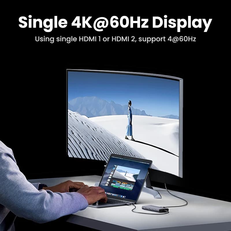محول UGREEN ثلاثي العرض USB C HUB بسرعة 10 جيجابت في الثانية، 4K HDMI، مقسم 8 في 1 مع HDMI DP USB3.2 PD 100W، متوافق مع ماك بوك برو واير بي سي - 4