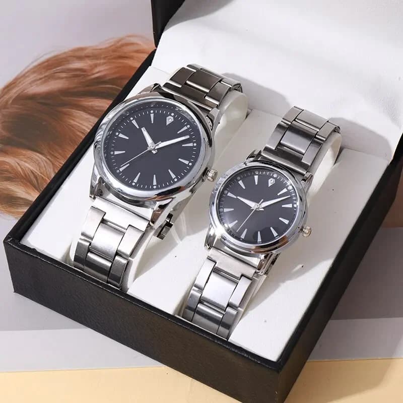 2PCS Fashion Couple Watches Luxury Men Women Simple Steel Band Quartz Watches Reloj Mujer（Without Box） - 2