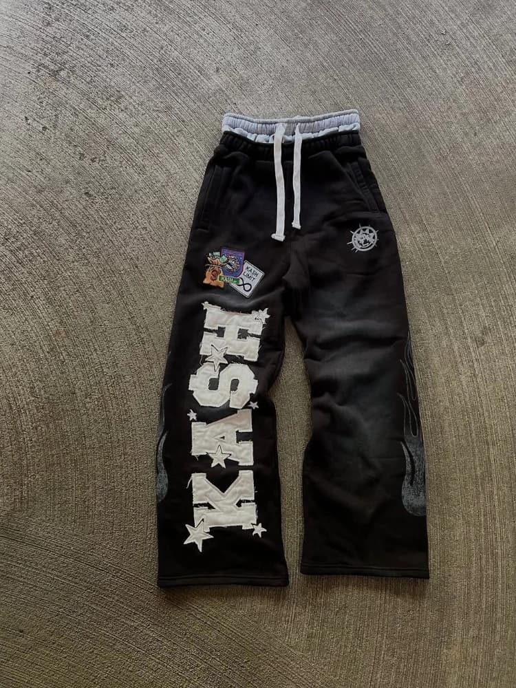 بنطلونات موضة الشارع العالية، ماركة شهيرة، بنطلونات كاجوال مطرزة ومطبوعة، فضفاضة ومستقيمة للرجال والنساء - 2