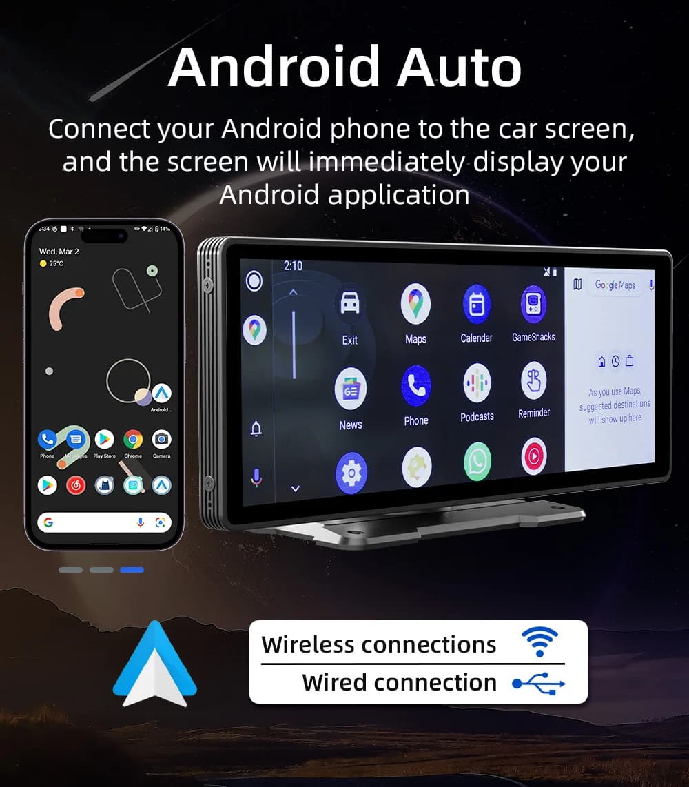 BQCC 10.26 Inch Portable Wireless Carplay Screen HD Rear Reversing Camera Car Radio DVR MP5 Multimedia Video Player Android Auto - 5