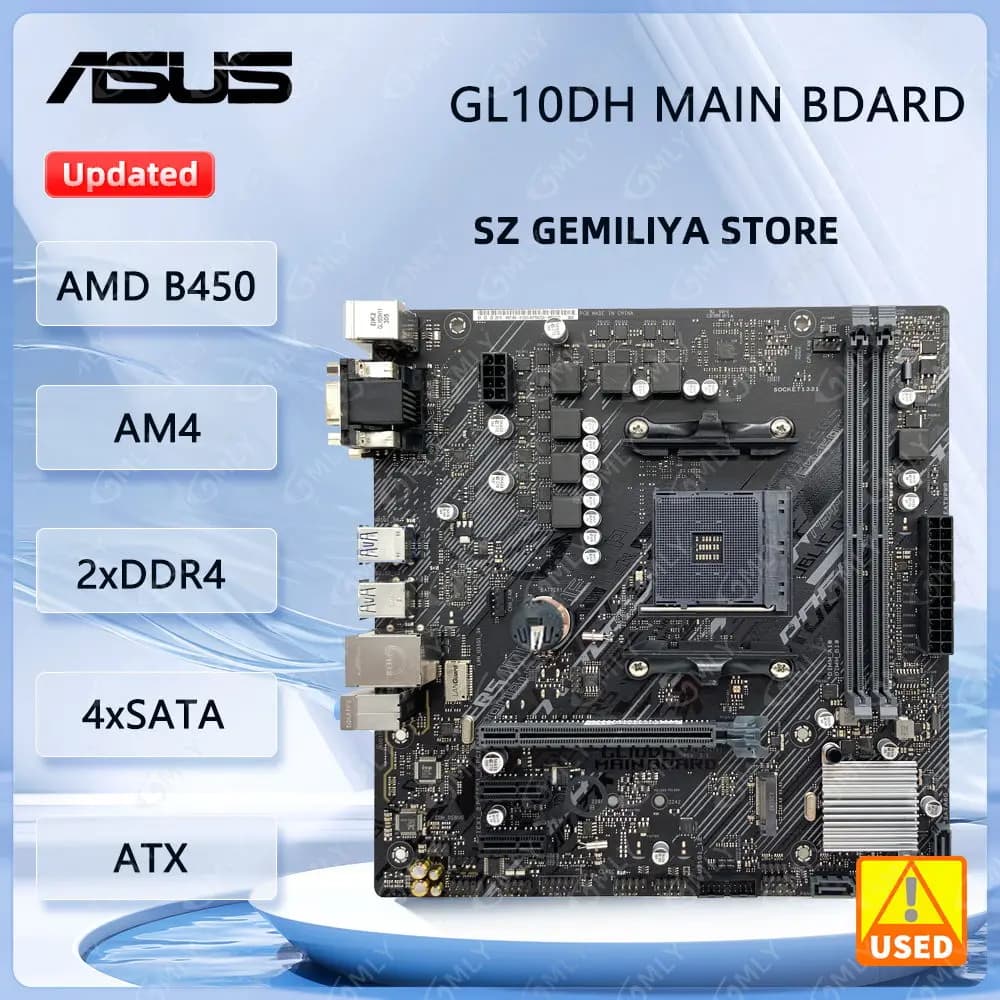 لوحة أم أسوس B450 B450M GL10DH MAIN BD مقبس AM4 لمعالجات رايزن 5 5600G و3400G و1700 و5700، ذاكرة DDR4 حتى 128 جيجابايت، M.2، مايكرو ATX