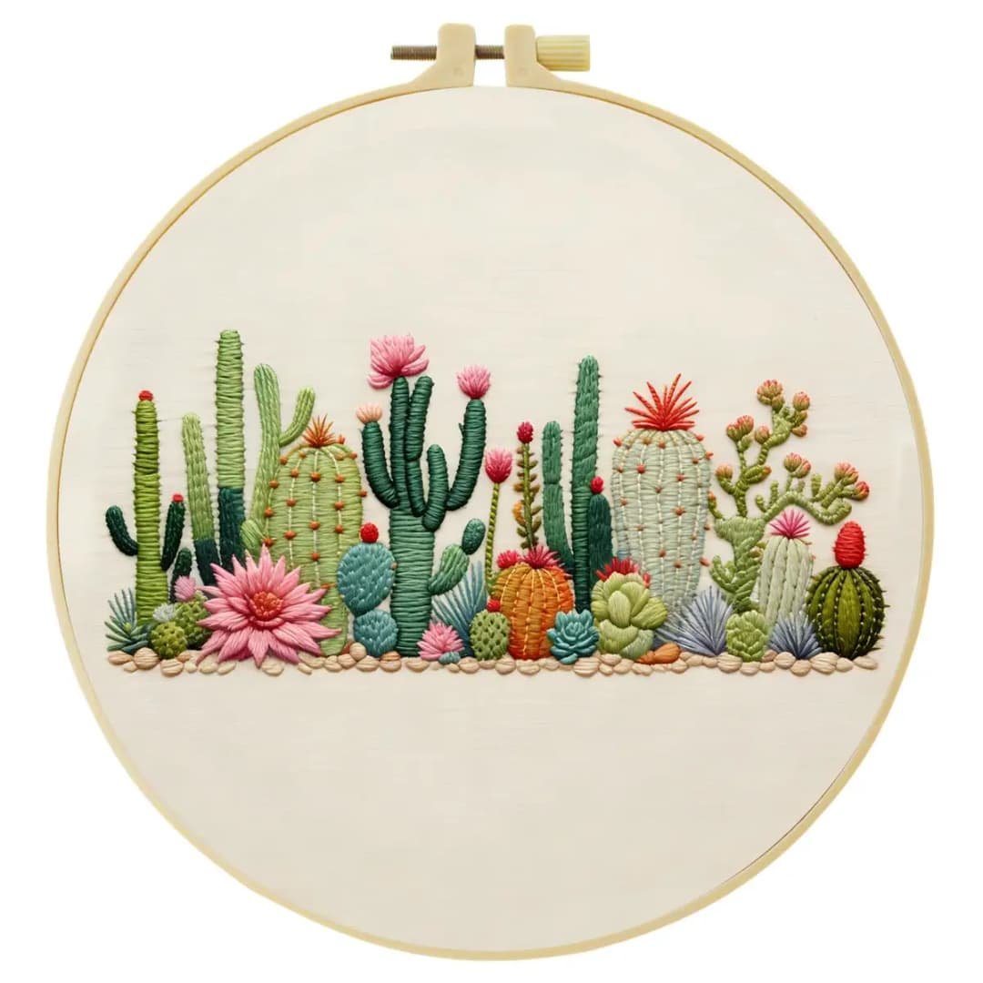 1pc 20X20CM/15X15CM 7.87/6.3inch Plant - Cactus Embroidery Starter Kit DIY Kit DIY Embroidery Kit Manualidades Craft Painting - 4