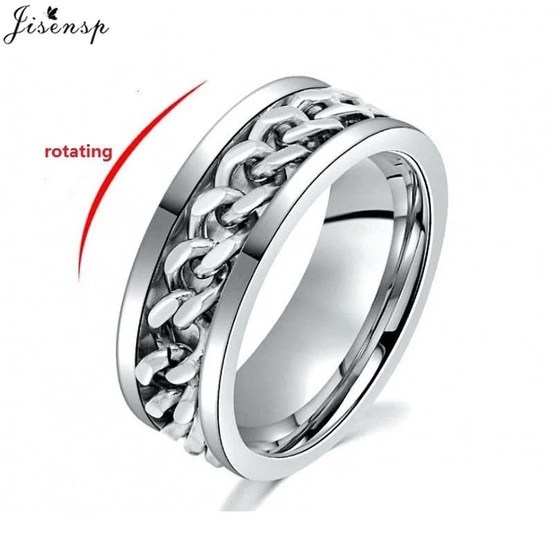 Ins Fashion Men Rotatable Chain Link Anxiety Fidget Rings Titanium Stainless Steel Spinner Finger Ring Blue Black Punk Gift - 3