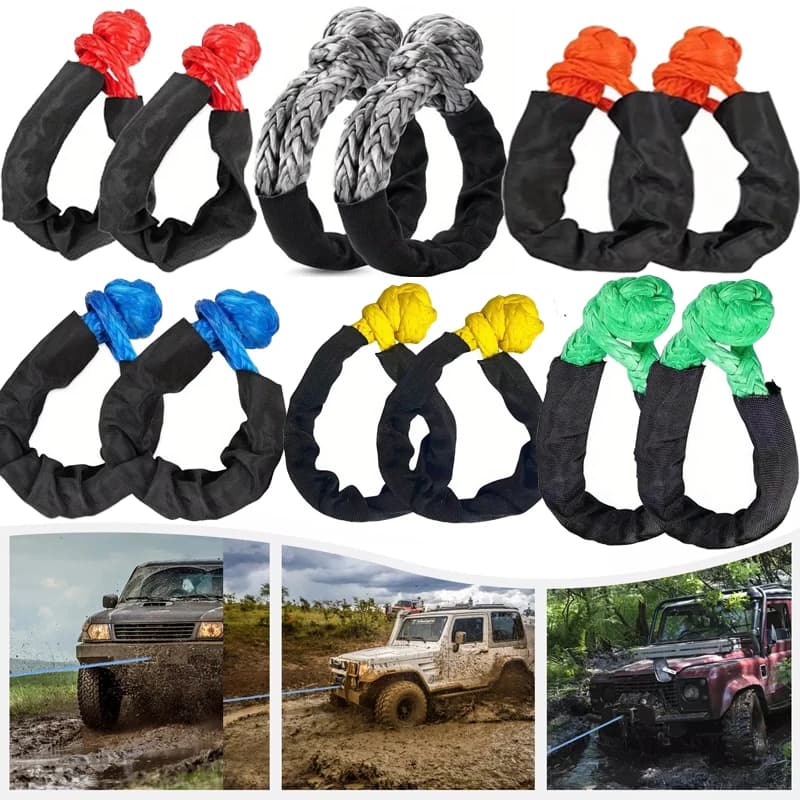 2Pcs 42000 Lbs Synthetic Tow Strap Soft Shackle for Vehicle Recovery Trailer Pull Rope Off Road Winch Rope Accessories