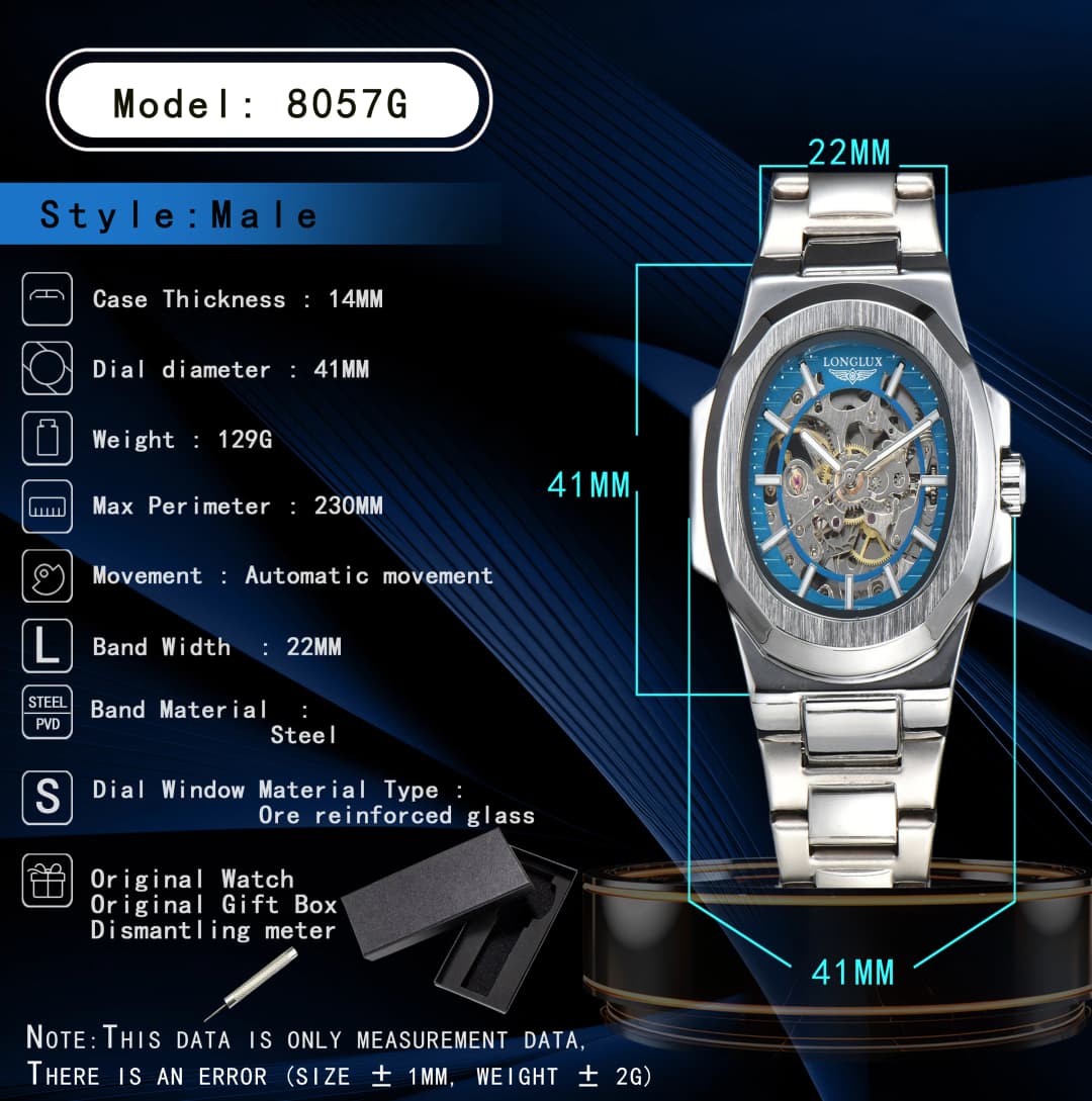LONGLUX Men automatic mechanical watch luxury watches waterproof skeleton business cheap wholesale stainless steel gift watch - 5