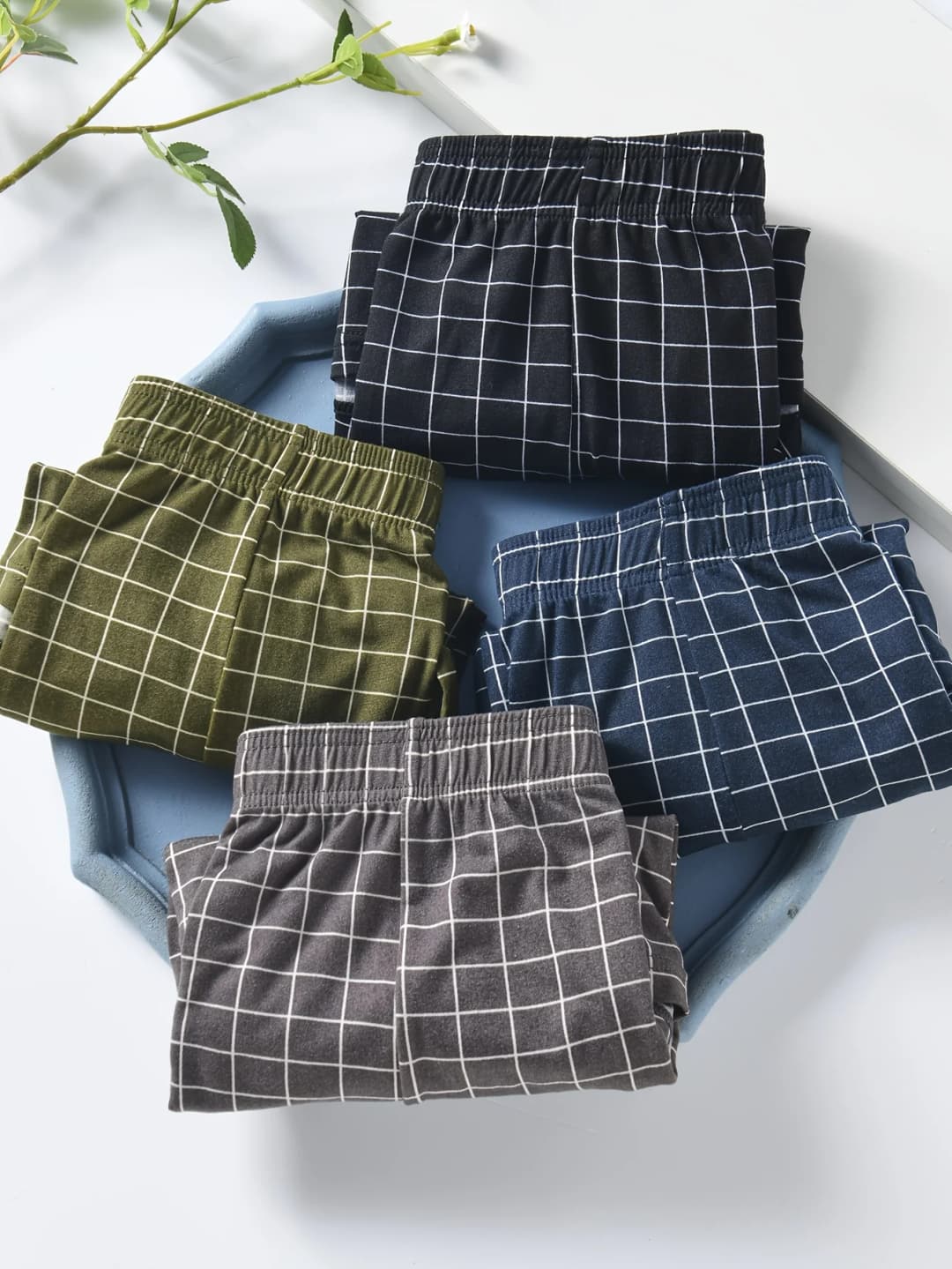 4-Piece Set Of Plaid Printed Elderly Aro Pants Casual And Loose Men's Boxer Shorts Comfortable And Breathable Underwear