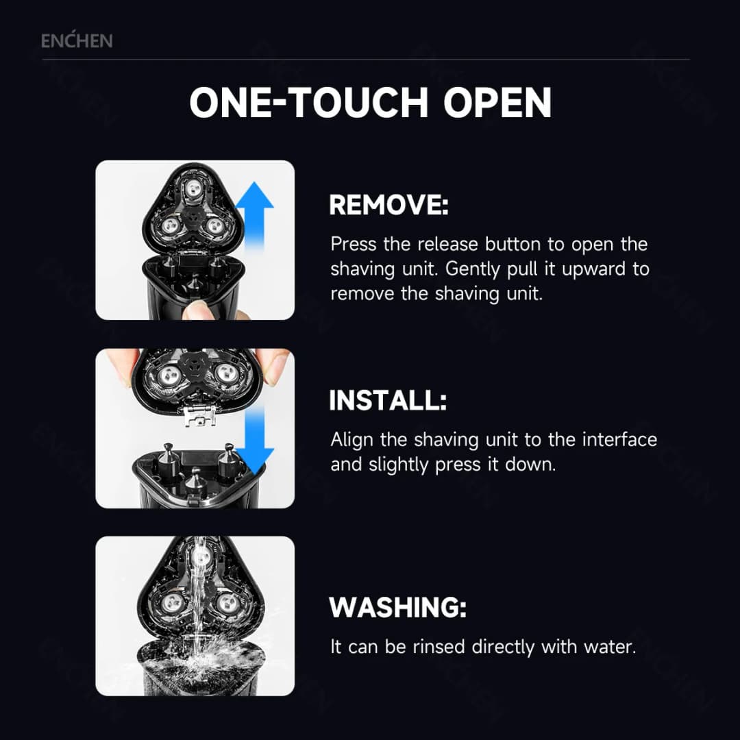 ماكينة حلاقة كهربائية ENCHEN 3D Blackstone 3 مقاومة للماء IPX7، للاستخدام الجاف والمبلل، بشاشة رقمية للوجه واللحية للرجال - 4