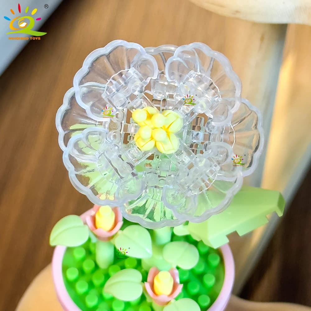 HUIQIBAO MOC Flower Succulent Potted Model Building Block DIY Eternal Bouquet Home Desk Plant Decor Brick Girl Gift Children Toy - 5