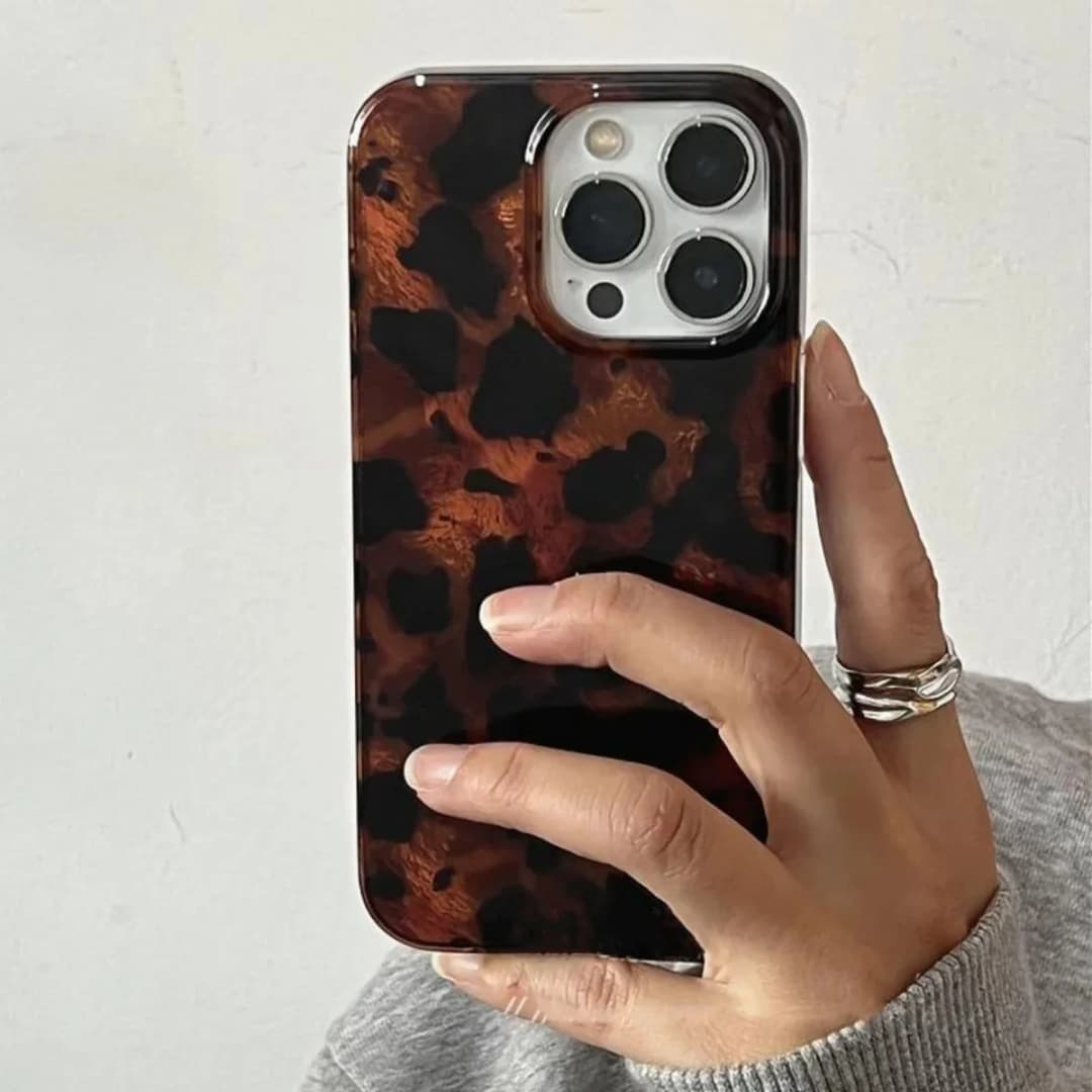 Retro Amber Texture Laser Phone Case For iPhone 17 16 Pro Max 15 14 13 12 11 XS XR 7 8 Plus 16E Stylish Leopard Print Soft Cover - 3