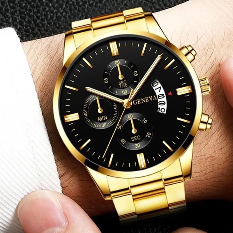 2023 Fashion Men Gold Stainless Steel Watch Luxury Calendar Quartz Wrist Watch Mens Business Watches for Man Clock Reloj Hombre - 6