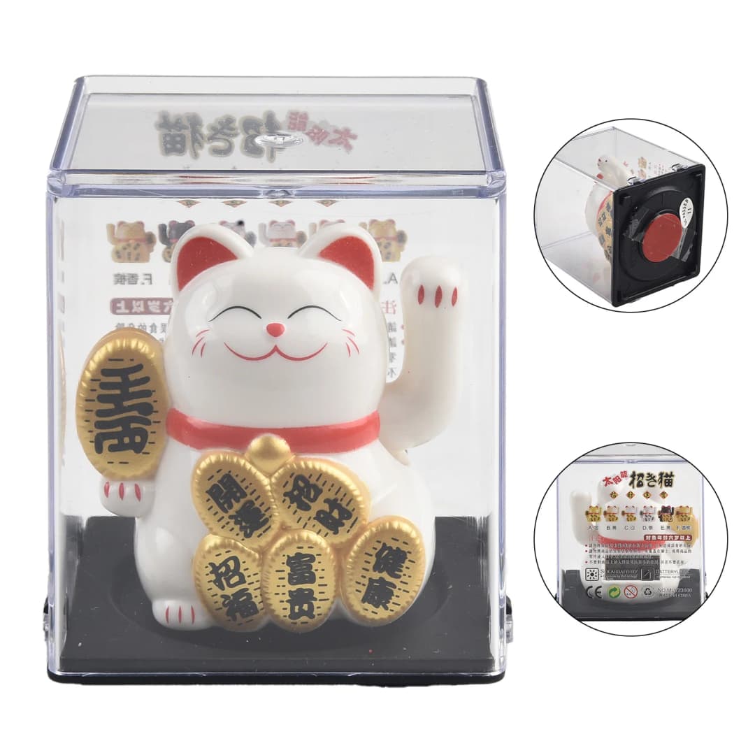2inch Solar Powered Maneki Neko Lucky Cat  For Home Office Car Decoration Birthday Gift Welcoming Waving Hand Beckoning Fortune - 2