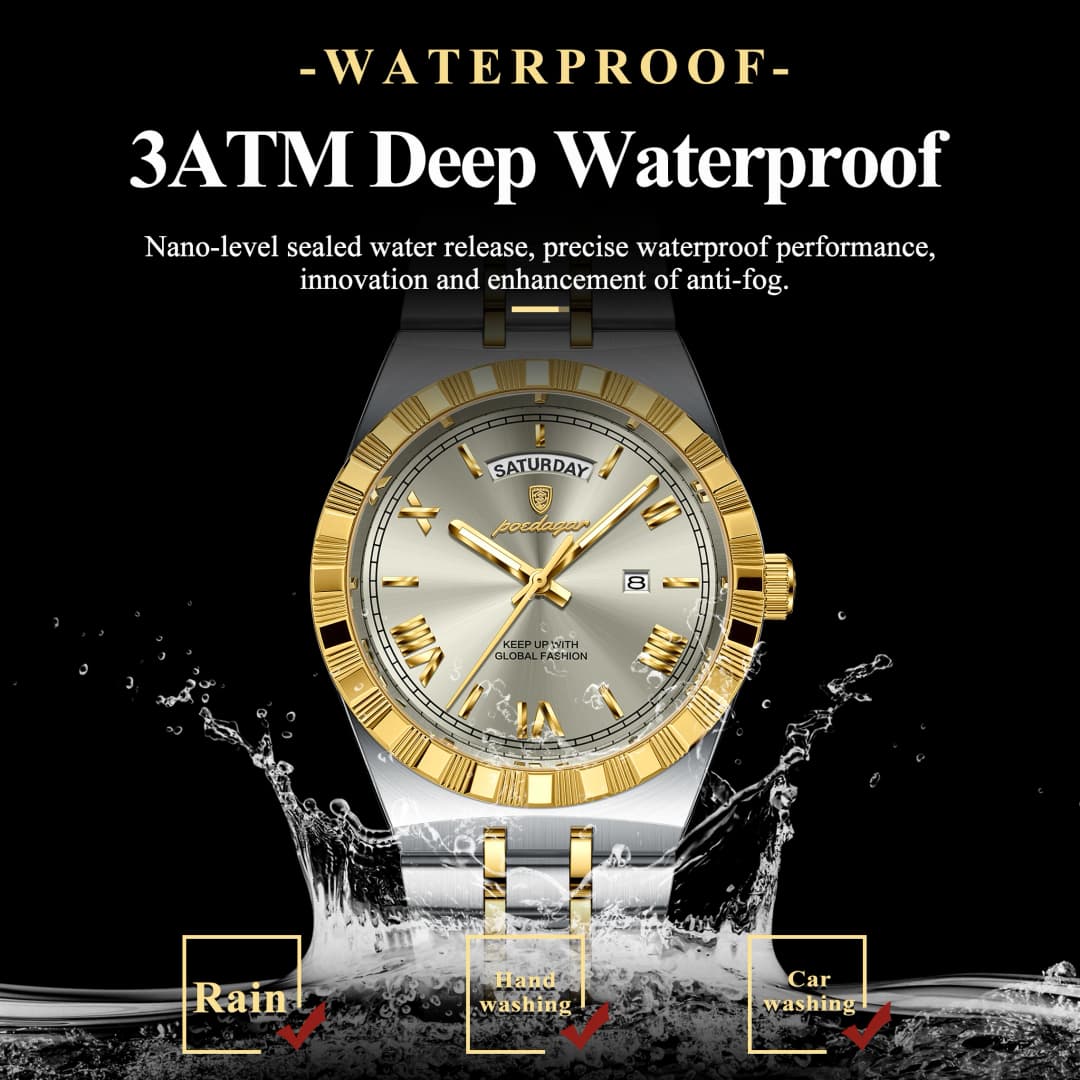 ساعة POEDAGAR فاخرة كلاسيكية للرجال تاريخ أسبوعي مقاومة للماء مضيئة ساعة يد من الفولاذ المقاوم للصدأ كوارتز - 3