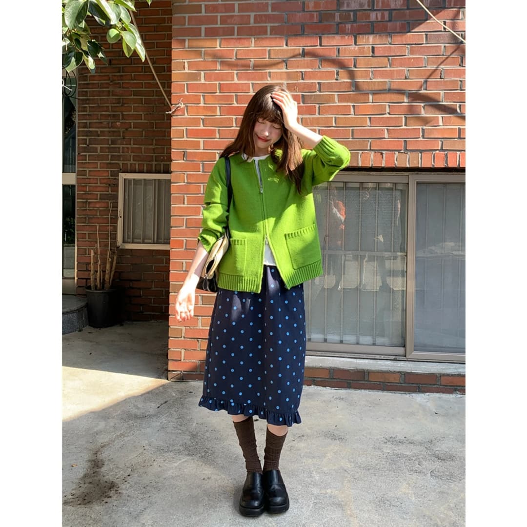 Retro Polka Dot Half Skirt with Wood Grain  Straight Loose Mid-Length Women's Spring Autumn Floral Lace Skirt - 5