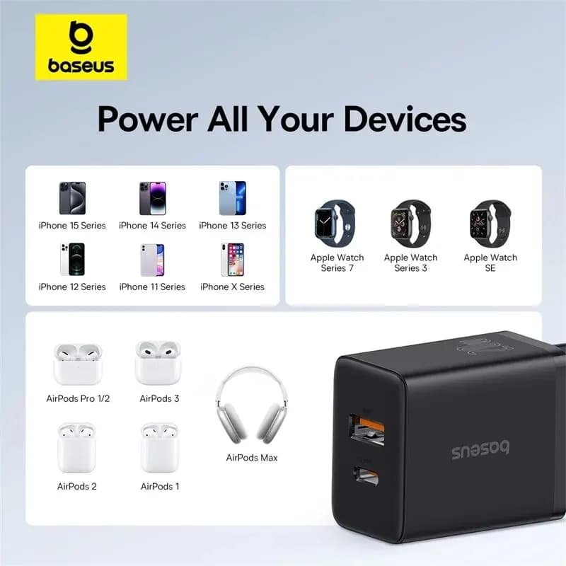 شاحن Baseus بقوة 20 واط PD شحن سريع QC4.0 QC3.0 USB Type C لهواتف آيفون 15 14 13 12 11 وشاحن سريع لهواتف شاومي - 6