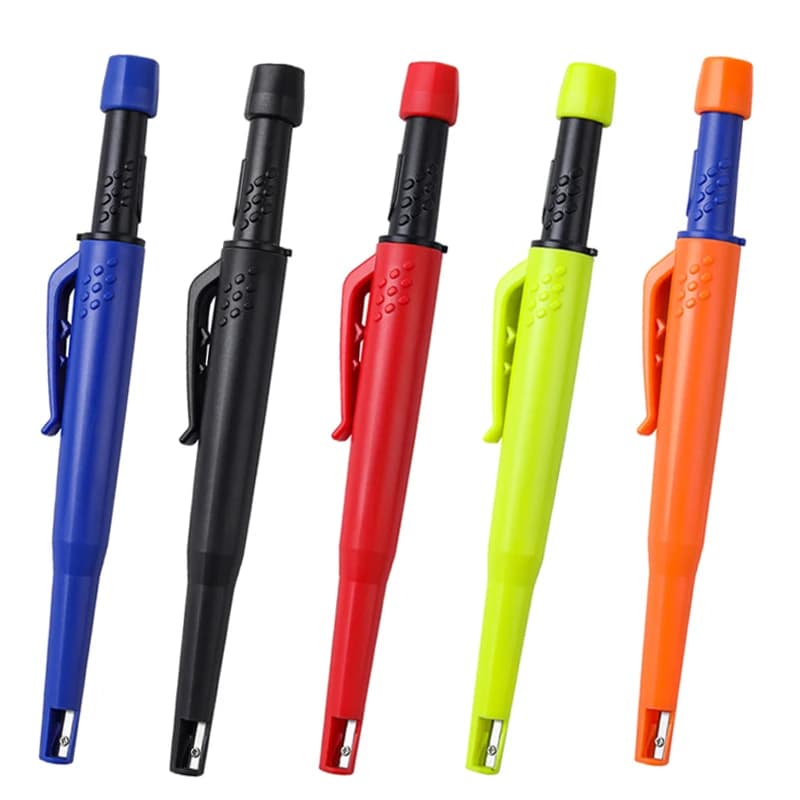 5Pcs/Set Solid Carpenter Pencil Set 2.8mm Deep Hole Mechanical Pencil Marker With Built in Sharpener For Woodworking Architect