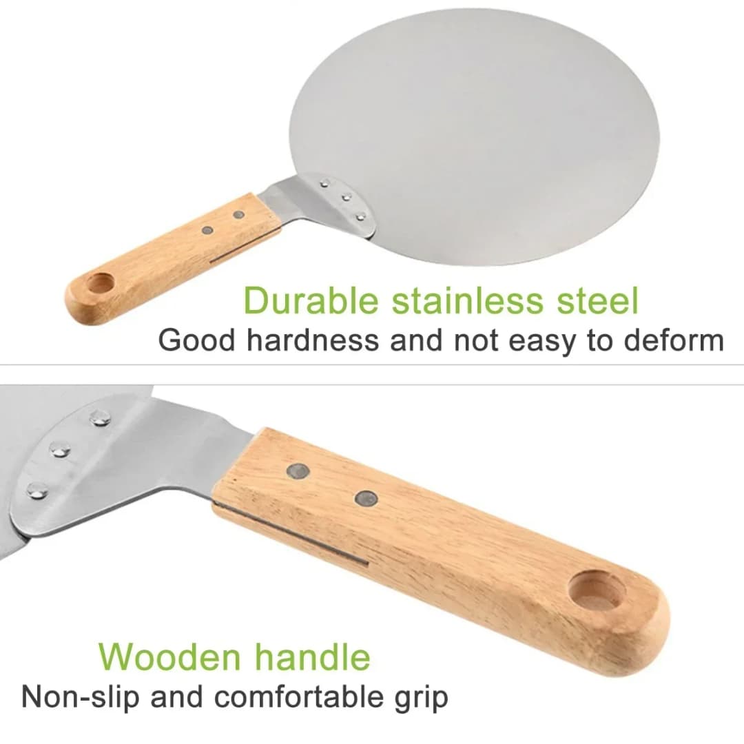 10/12 بوصة البيتزا مجرفة المعجنات أدوات الفولاذ المقاوم للصدأ مقبض خشبي قشر مستديرة مكافحة السمط عموم خبز صانع - 6