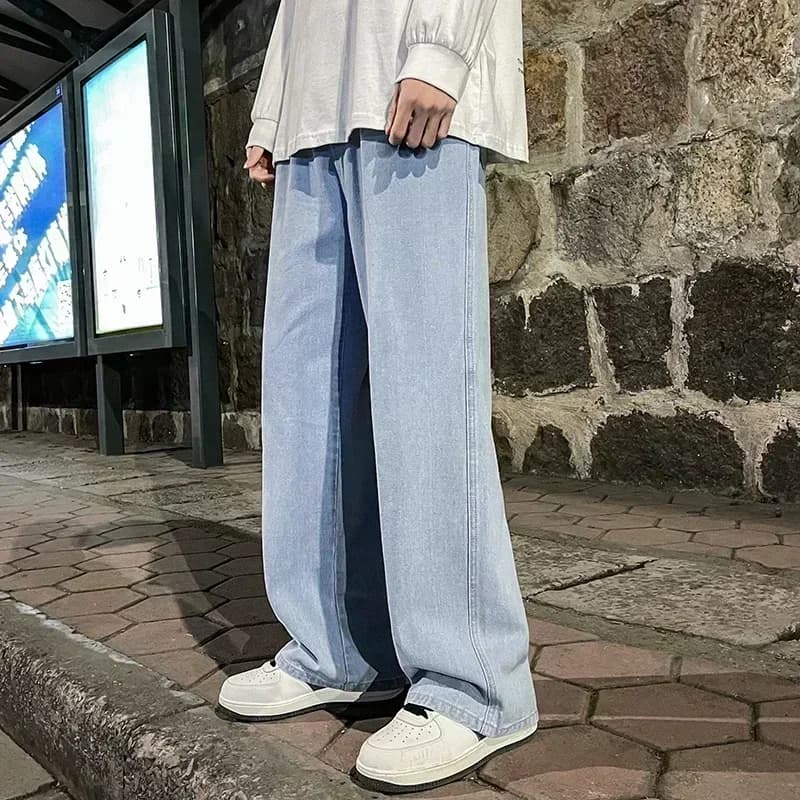 2026 New Streetwear Loose Jeans Men Korean Style Fashion Loose Straight Wide Leg Pants Men's Brand Clothing Black Light Blue - 2