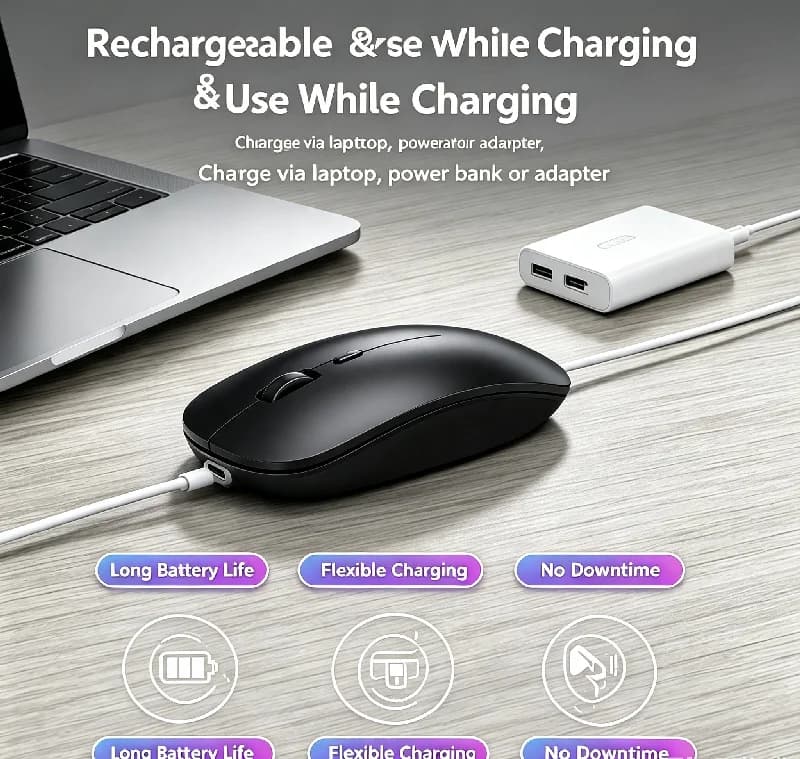 Ergonomic Wireless Gaming Mouse RGB Backlight USB Compatible Rechargeable Silent Backlit Mouse for Laptop PC - Silent Gaming Mic - 3