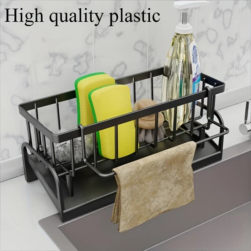 1 Set Durable Sponge Drain Rack Dish Box Kitchen Organizer with Brush Detergent Holder Sink Faucet Rack for Home Bathroom - 6