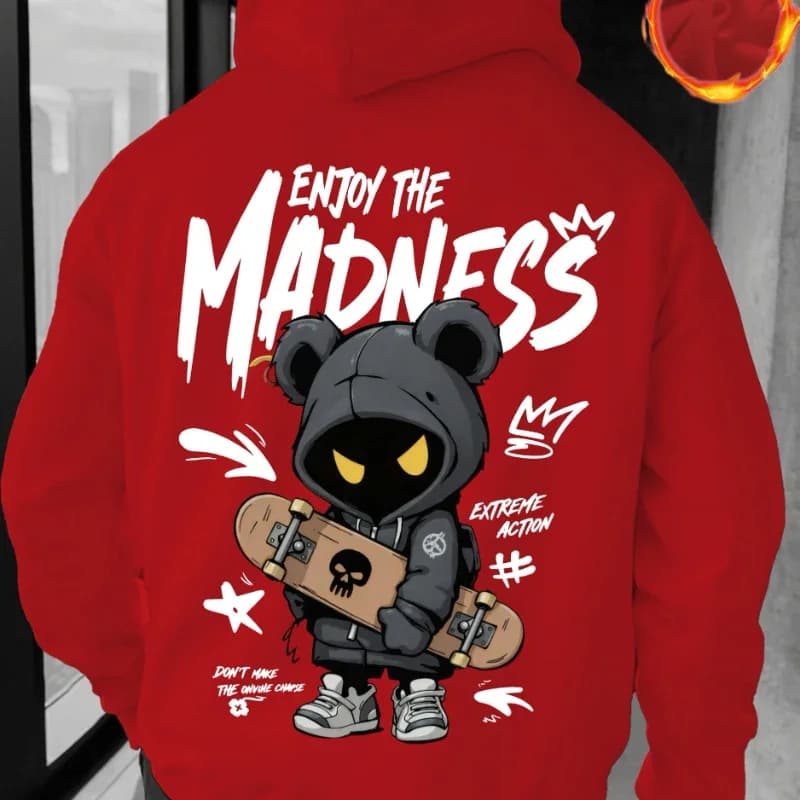 2026Autumn and Winter Men's Casual Street Hooded Sweatshirt-Hand-painted Cartoon HumanFigure Letter Pattern Printed Hooded Shirt - 4
