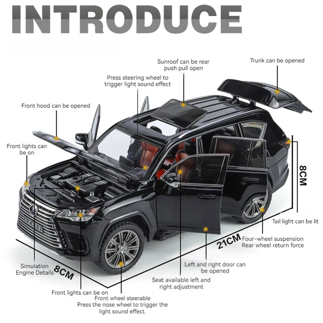 1:24 LX600 Off-Road in Luxury SUV Model Car, Zinc Alloy Pull Back Toy Car with Sound and Light for Kids Boy Girl Gift - 5