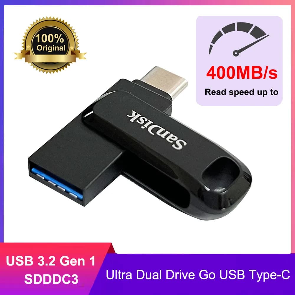 SanDisk OTG Type-C USB 3.2 Gen 1 Flash Drive 64GB 128G 256GB 512GB Ultra Dual Drive Go USB Type-C U Disk 300-400MB/s for PC/Mac