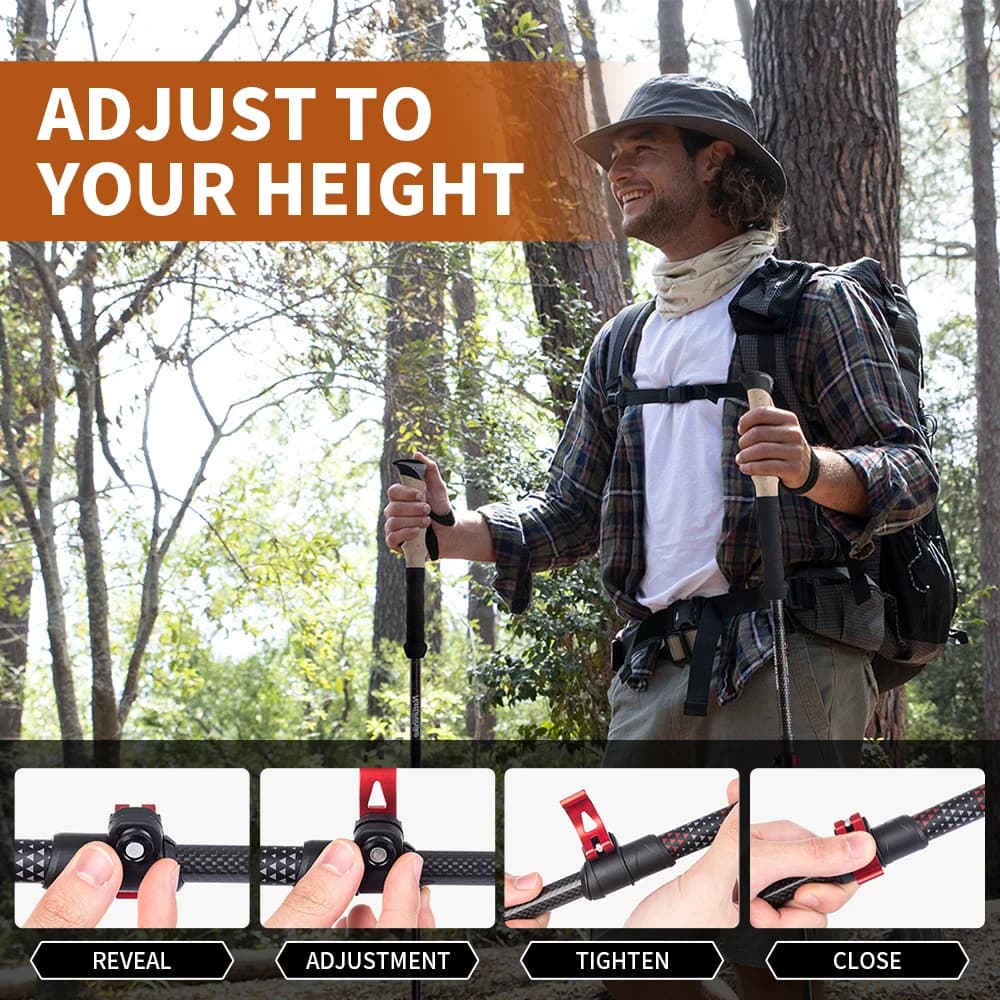 Naturehike Trekking Poles 2pcs Carbon Fiber Collapsible Telescopic Sticks Lightweight Walking Hiking Stick Climbing Stick - 3
