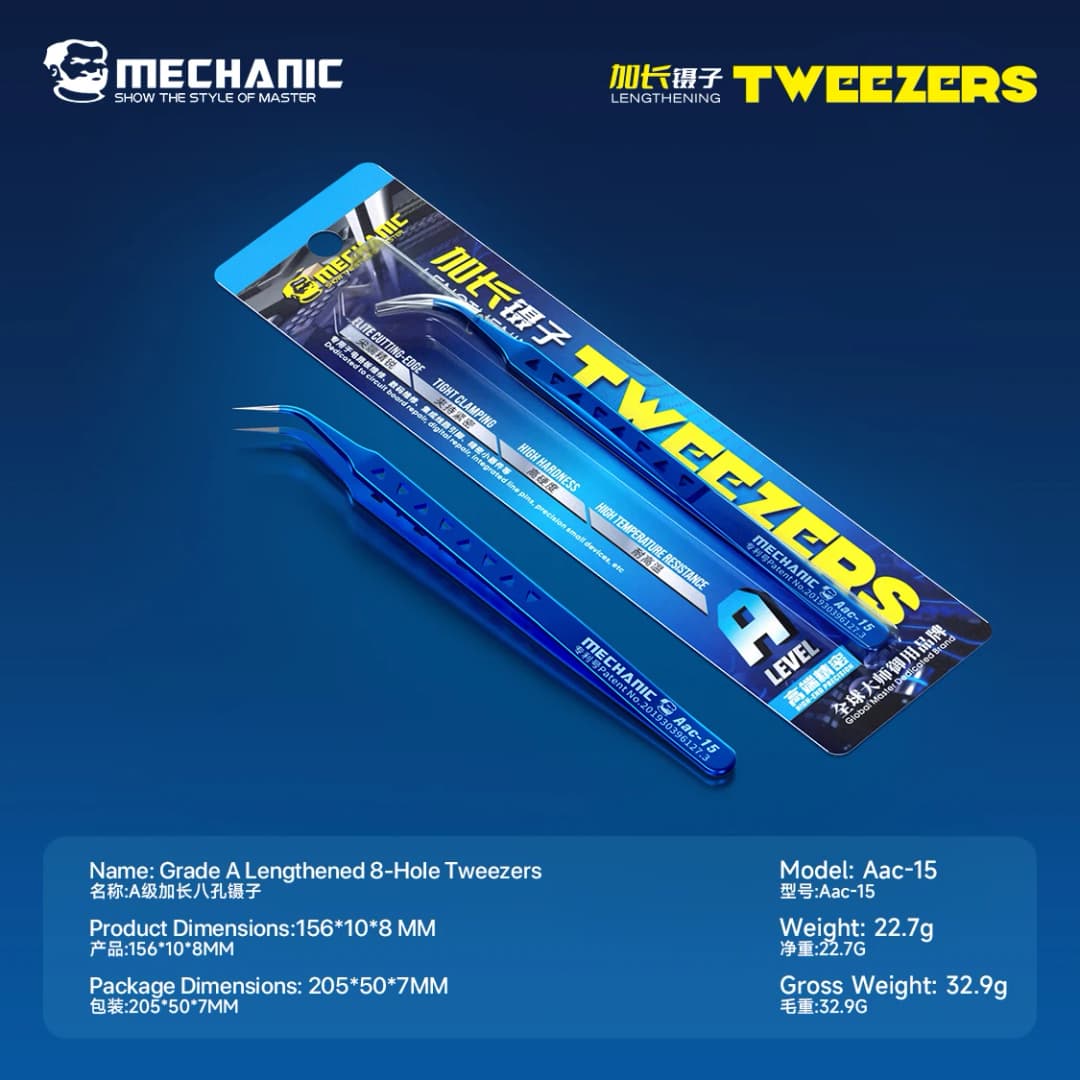 ملقط ميكانيكي AAC-15 من الفولاذ المقاوم للصدأ لإصلاح الهواتف، عالي الدقة بـ 8 فتحات لتبديد الحرارة، مشبك لحام نقطي للأسلاك الطائرة