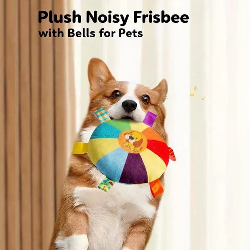 لعبة كلاب مضحكة على شكل طبق طائر قوس قزح من القطيفة، ألعاب تدريب تفاعلية خارجية، ألعاب مضغ للحيوانات الأليفة، أقراص طائرة مقاومة للعض