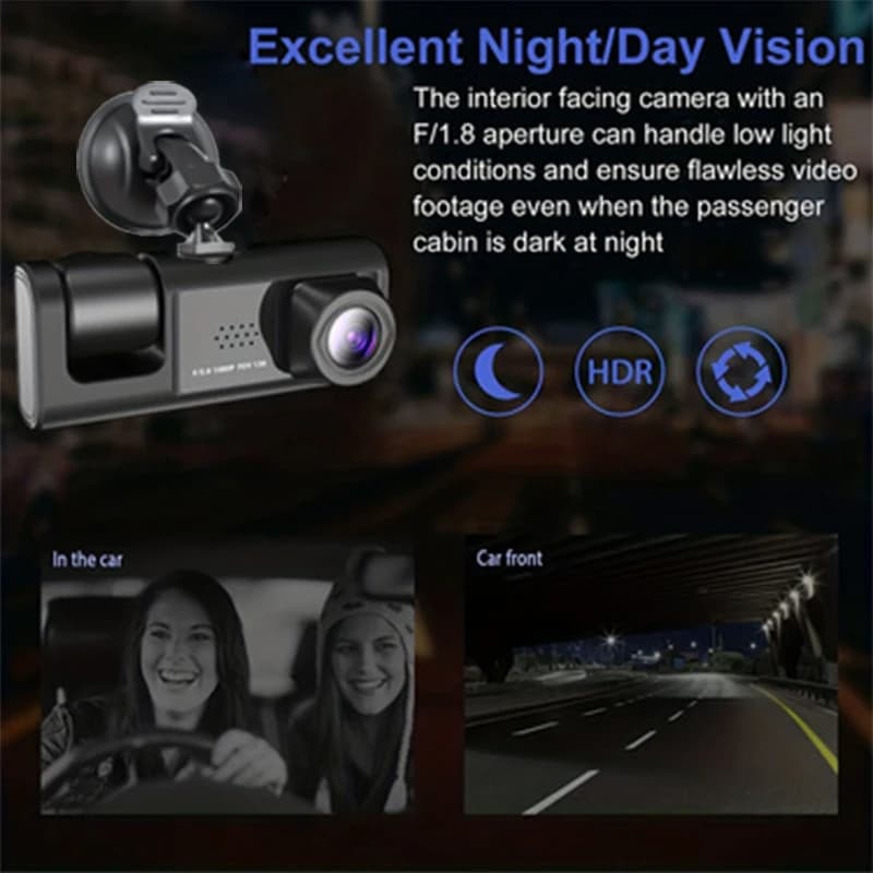 Dash Cam W/ IR Night Vision Loop Recording & 2" IPS Screen 1080P 3 Camera ， DVR recorder, video recorder, Vehicle DVR - 2