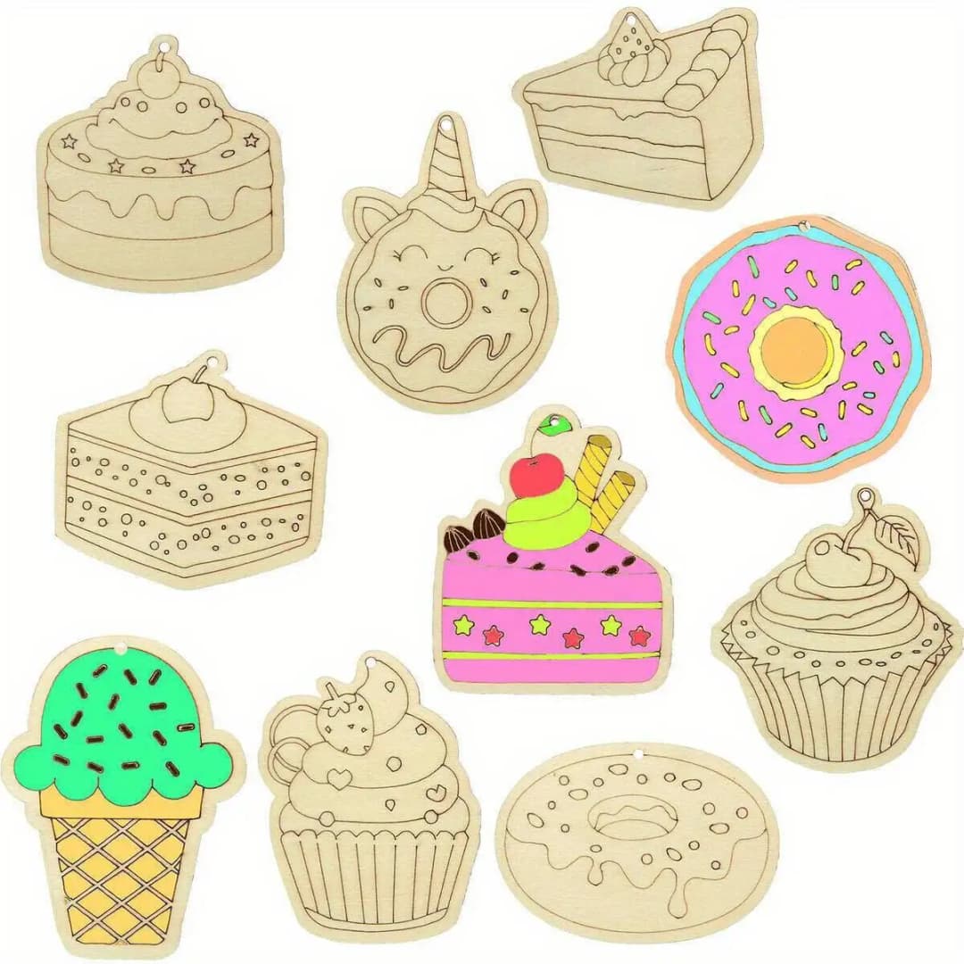 20 قطعة كب كيك خشبية الحلي الكرتون دونات غير مصبوغ الحرف ل الصيف الحلو حفلة عيد ميلاد دهان داي لوازم الهدايا - 5