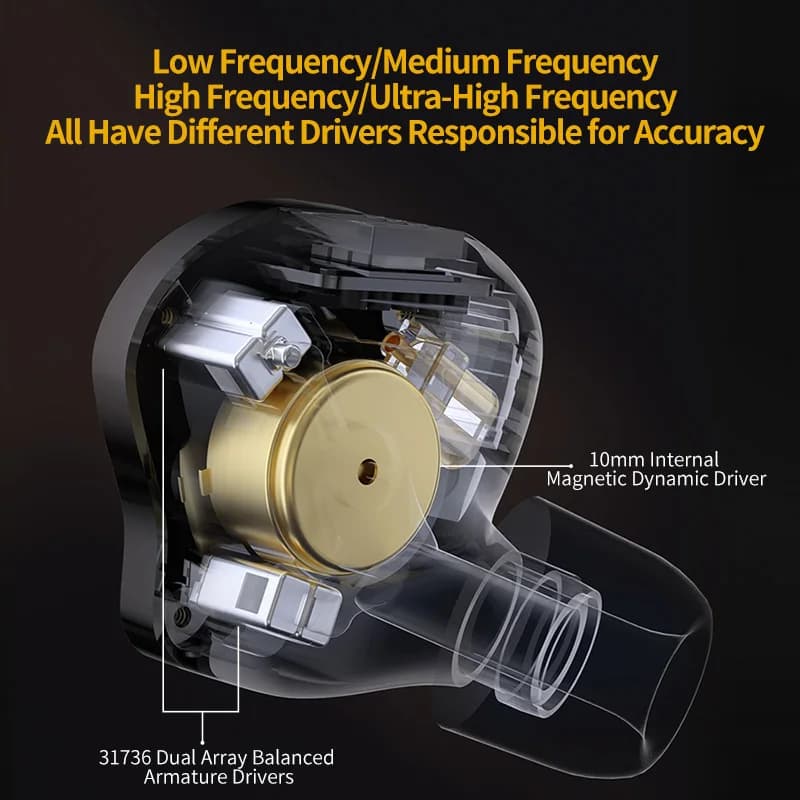 KZ ZS10 Pro 2 metal headset high fidelity in-ear bass earbud 4-level adjustment switch sports monitor headset sound noise reduct - 4